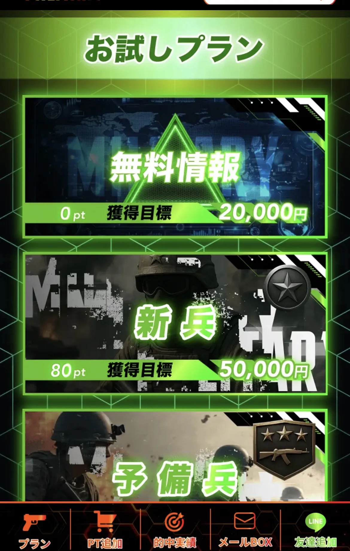 「競輪ミリタリー」の会員ページ