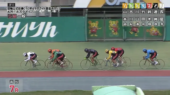 6吉川と7山本の並走が続き、後方からは3・鈴木が単騎で仕掛けてくる